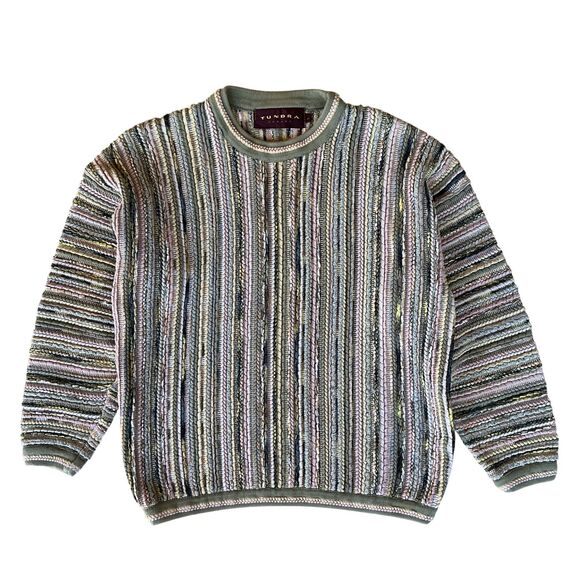 VTG Tundra Canada Sweater Women's sz L Stripe 3D Knit Cosby Coogi Biggie Hip Hop - Picture 8 of 11